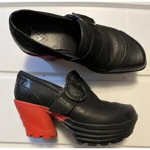 John Fluevog Mellow JAMMIN' Platform Shoes Black/Red Chunky Heels Women’s Size 7